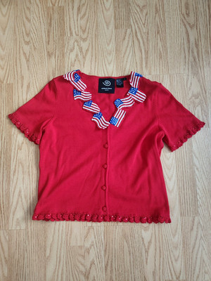 Michael Simon 4th Of July Short sleeve Cardigan Button Up Festival USA Flag Sz S