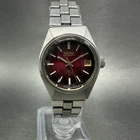 Seiko Automatic Watch Women 24mm Red Dial Silver Tone Date 2205-0679 Runs ABC