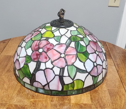 16" Tiffany Style Stained Glass Pendant Lamp Shade Apple Blossom Dogwood Floral