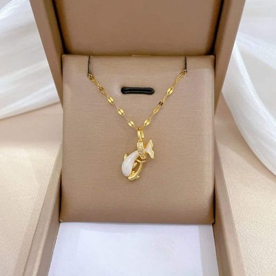 Stainless Steel Copper Classic Style Inlay Dolphin Artificial Gemstones Pendant