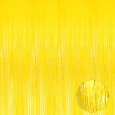 3 Pack Macaron Yellow Foil Fringe Curtain, 3.28x8.2Ft, Tinsel Streamers