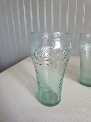 Coke A Cola Vintage Green Pebble Glasses Set of 4 Dimpled Green Glass Tumblers