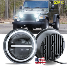 For Jeep Wrangler JK TJ LJ 97-18 7'' Round LED Headlight Halo Turn Signal Hi-Lo