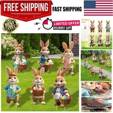 Easter Decorations Outdoor, 6 PCS Easter Bunny Decor, Easter Yard Stakes with...