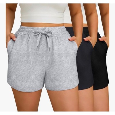 3 Pack Womens Size XL Athletic Lounge Comfy Shorts Black Gray Drawstring