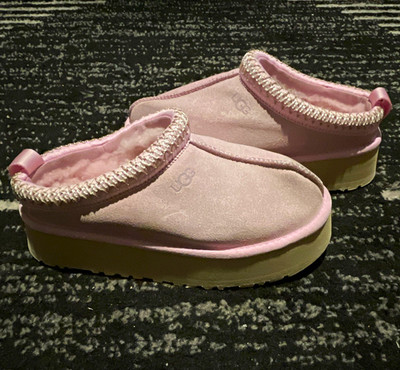 UGG Tazz Pink Suede Platform Lined Slip-On Slippers Teens US 5