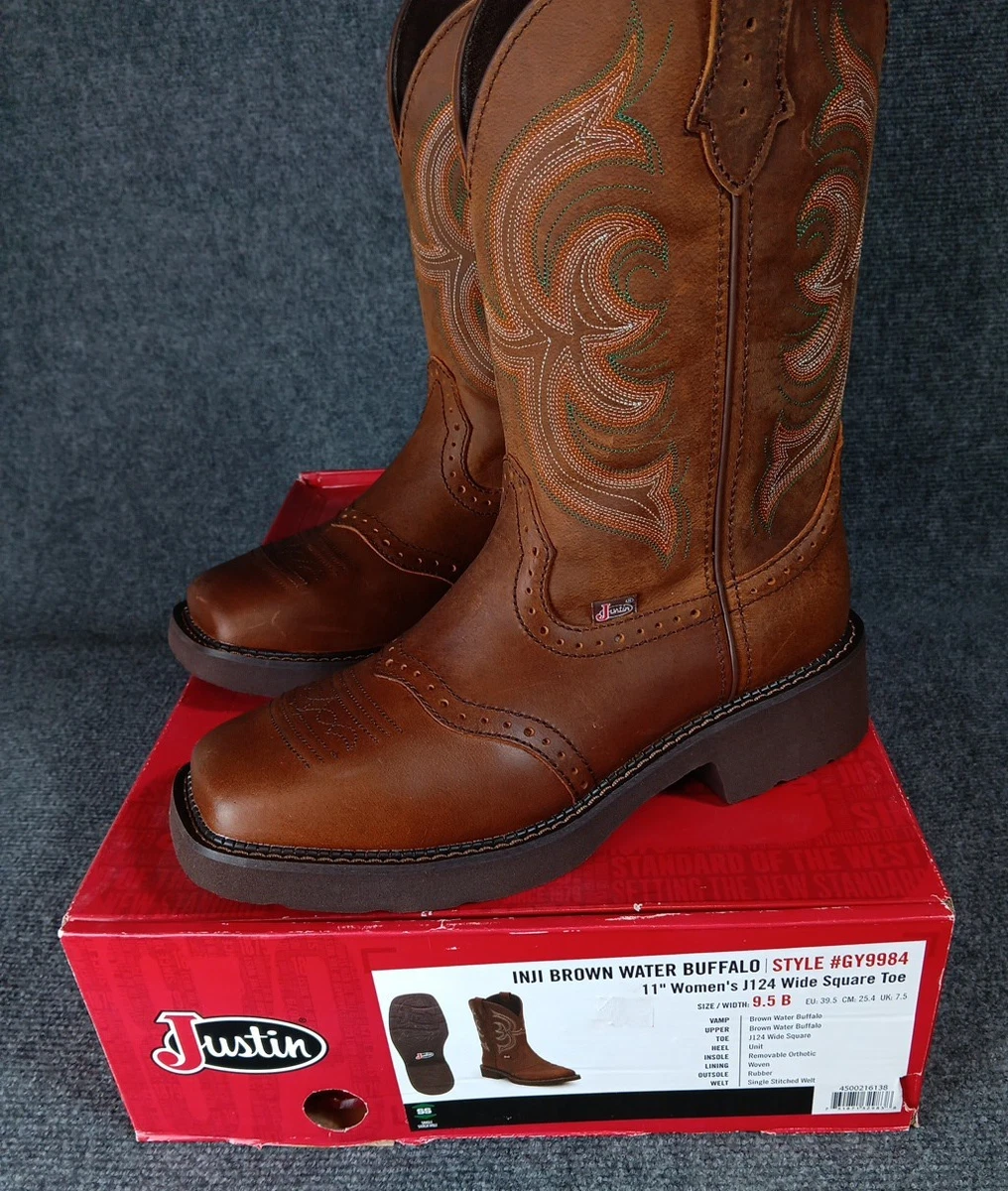 Bottes Justin Boots Cowgirl – Cuir Marron Et Noir – Taille 8 B – Mi-mollet