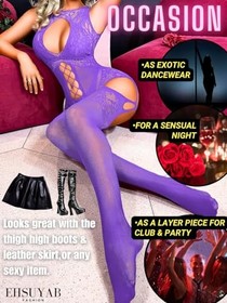Women Body Stockings Sexy, Exotic Dancer Fishnets Lingerie Glow Light Purple