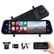 Rear View Mirror Camera with Carplay Android Auto,9.66" 1080P Mirror Dash Cam...