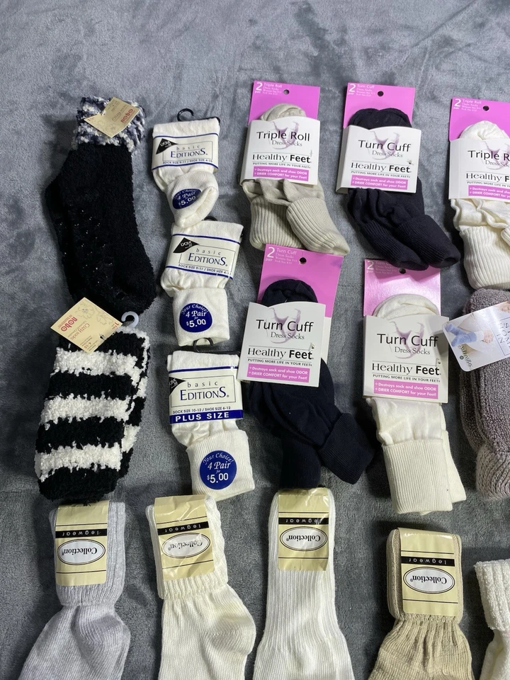 Vintage Socks Lot Of 28 Pairs Women’s 9-11 Cotton 90s Retro NEW Crew Slouch USA - Image 4 of 4