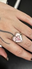 Sterling Silver 925 Heart Ring Pink Mother of Pearl/Abalone - Size 7 - 5.4 grams