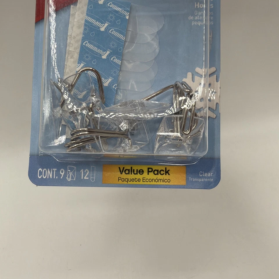 3M Command 17067CLR9ES прозрачные крючки и полоски пластик/провод маленький 9 крючков 1 упаковка - Изображение 3 из 4