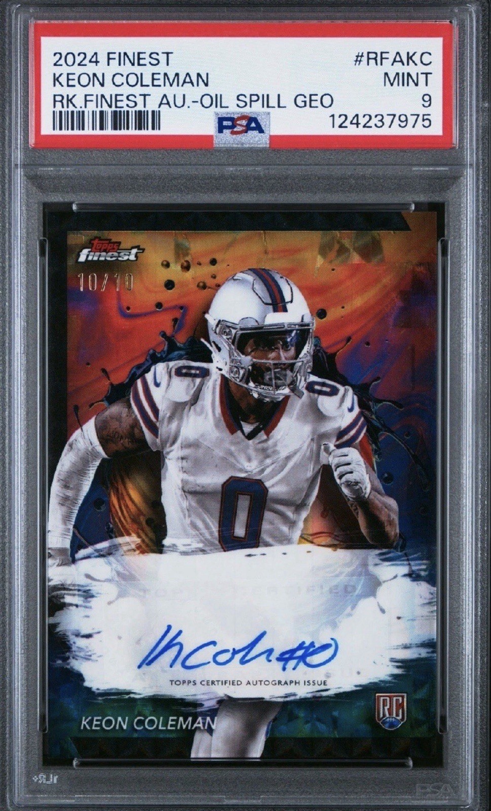 Keon Coleman Topps Finest Rookie Finest Autographs #RFAKC Oil Spill Refractor