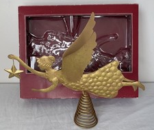 Pottery Barn Gold Herald Angel Tree Topper Christmas Folk Art Traditional