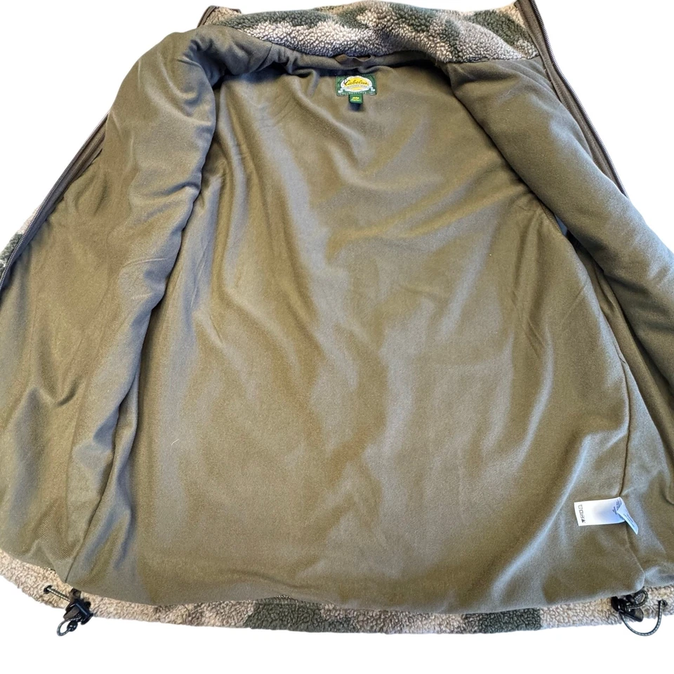 Cabela's Outfitter Berber Fleece Camo Zip-Up Hunting Vest Men's M Green Brown - Image 4 of 4