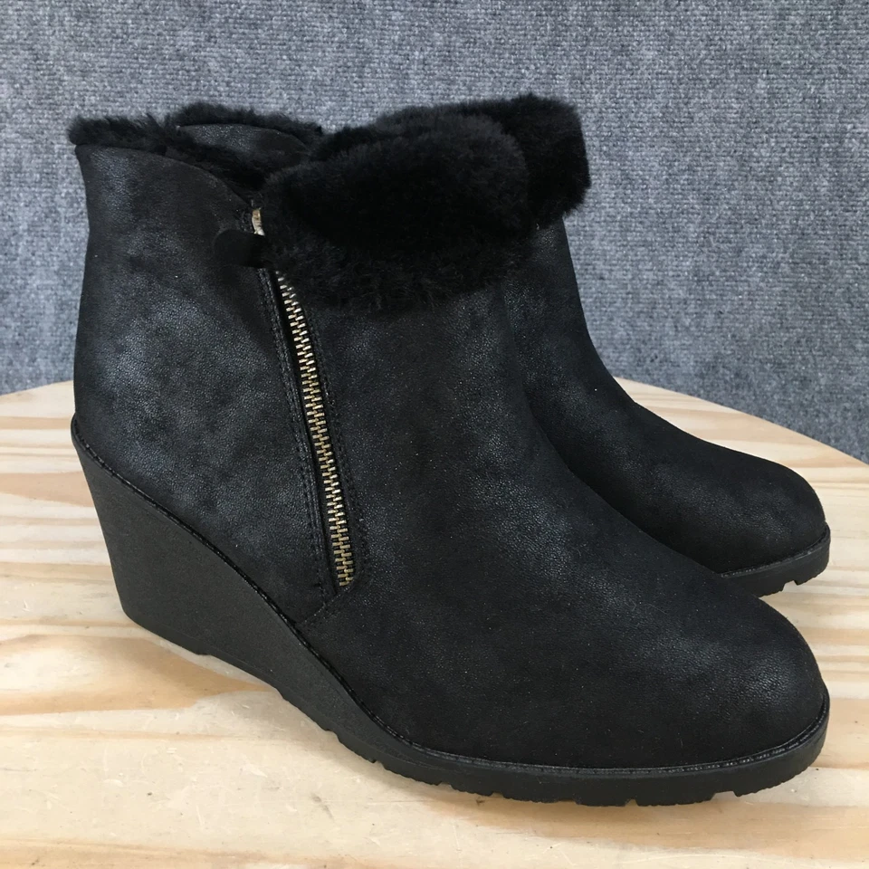 Botas Lane Bryant para mujer 10 W informales cremallera lateral ribete de piel sintética botín de cuña negro Foto 3 de 4