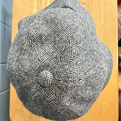 Vtg Coach Wool Herringbone Bucket Hat Leather Trim Gray  display picture 1