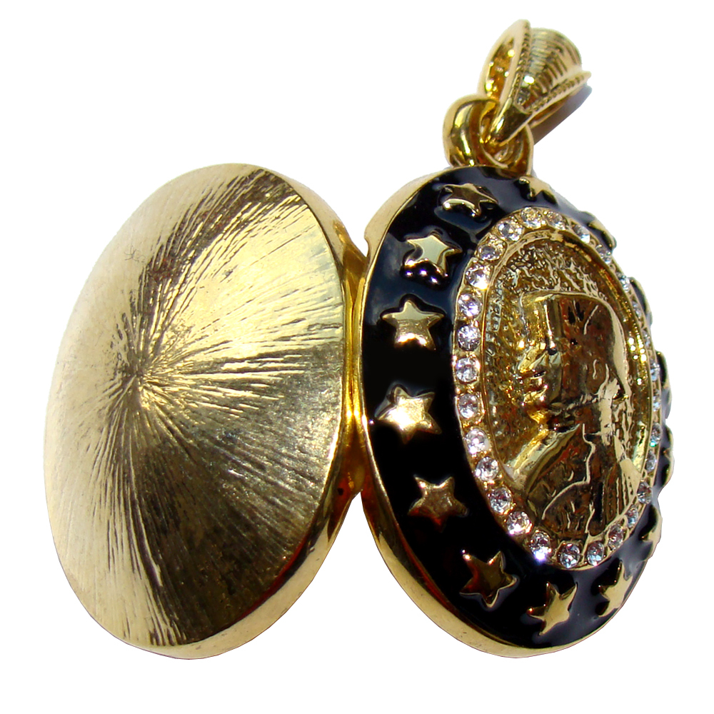Pendentif porte-photo Napoléon style œuf Fabergé en émail bleu roi et finitions dorées