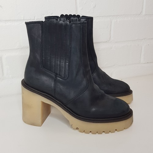 Botas de Tacón Chelsea Free People James Talla UK 3 Cuero Negro Gruesas Boho - Imagen 2 de 11