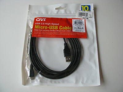 QVS USB 2.0 Type-A Male to Micro-USB Type-B Male 10 ft foot Black Computer Cable
