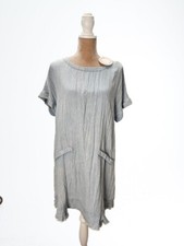 Blue Boho Chambray Short Sleeve Dress Faux Pockets Women's Size Small