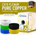CAT6 Plenum (CMP) 1000ft Solid Copper 550MHz 23AWG UTP Bulk Ethernet Cable Blue