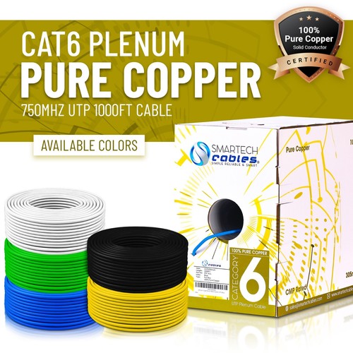 CAT6 Plenum (CMP) 1000ft Solid Copper 550MHz 23AWG UTP Bulk Ethernet Cable Blue - 第 1/34 張圖片