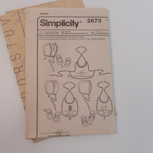 Simplicity Sewing Pattern 2673 Bonnets & Booties in 3 Sizes and Bibs UNCUT - Picture 3 of 5