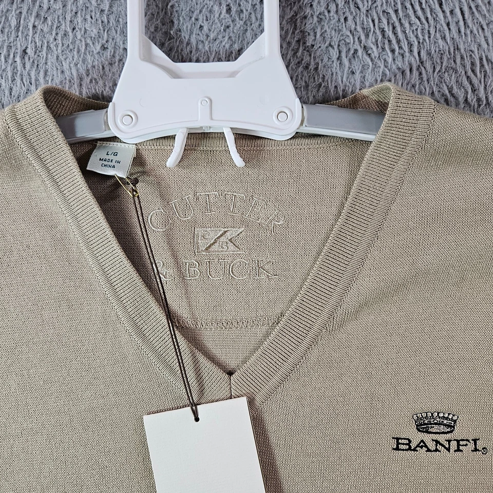 NWT - Cutter & Buck Vest Men Large Cotton Pullover Light Khaki Golf - NEW - Image 3 of 4