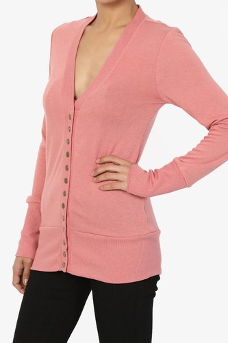 Women's Classic Snap Button Front V-Neck Long Sleeve Cute Knit Sweater Cardigan - Picture 125 of 152