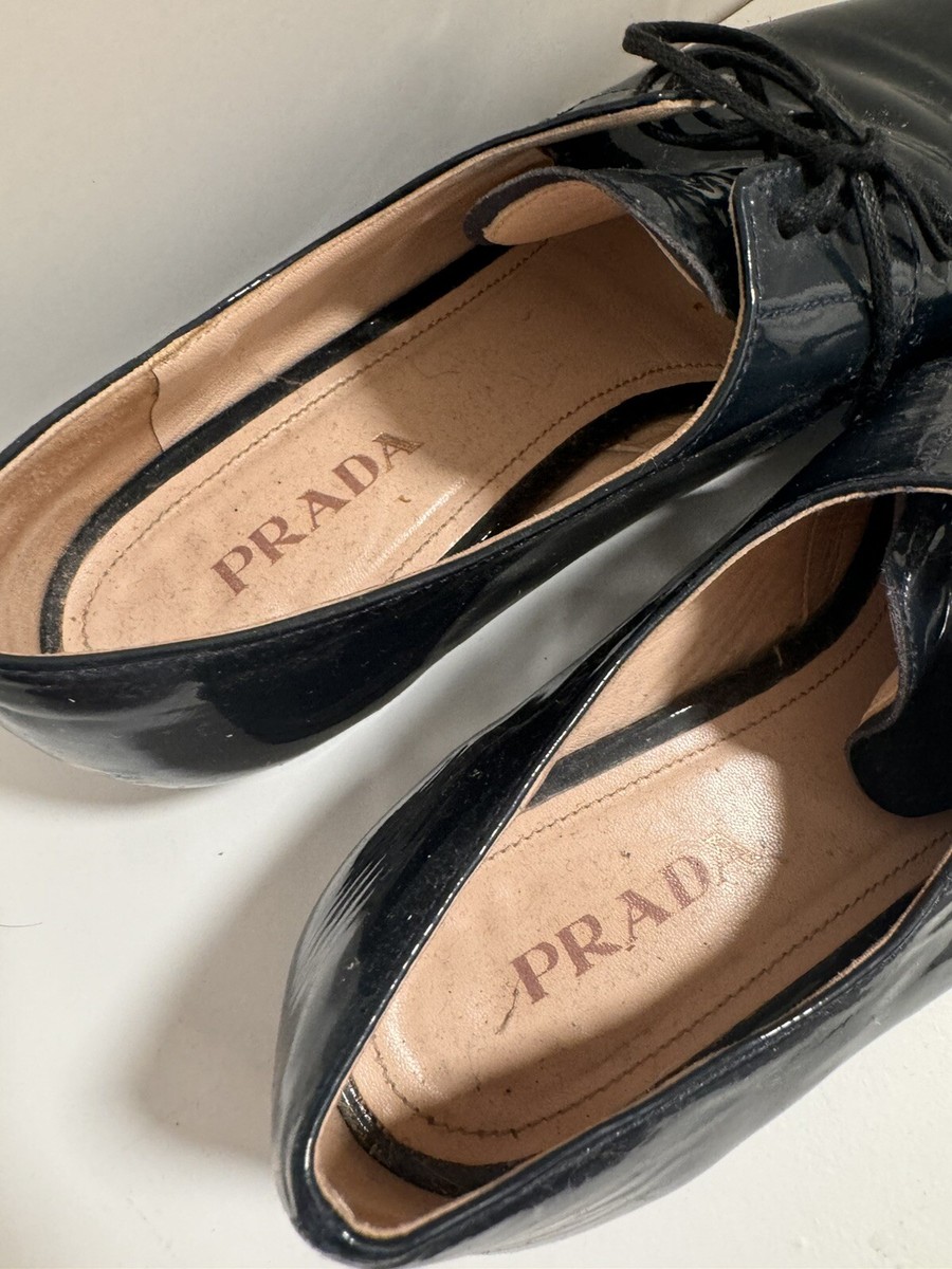 PRADA Women Blue Patent Leather Laced Shoes Oxford 37.5 | eBay
