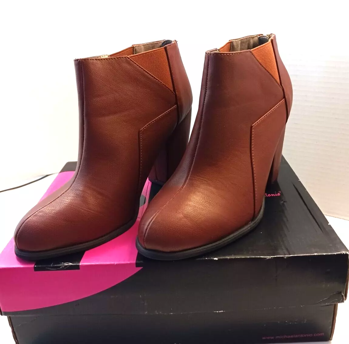 Michael Antonio Women s MAXI ankle Boot Cognac Pu size 8.5