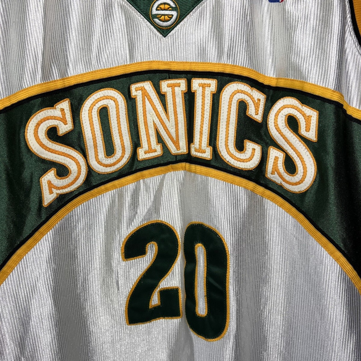 VTG Reebok Seattle Super Sonic Gary Payton #20 White Green Jersey