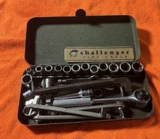 Vintage Challenger Sockets and Mixture of Other Tools in Metal Case