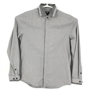 HM Mens Shirt Medium Gray Long Sleeve Button Up Collared Concealed Placket