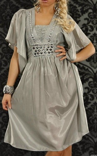 Trendy Mesdames Girly Robe Tunique Argent Pierres Satin Brillant 34/36/38 Gris - Photo 1 sur 3