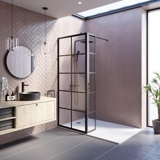 Glass Wet Room Shower Screen 800mm with Return Panel-8mm Black Bathroom