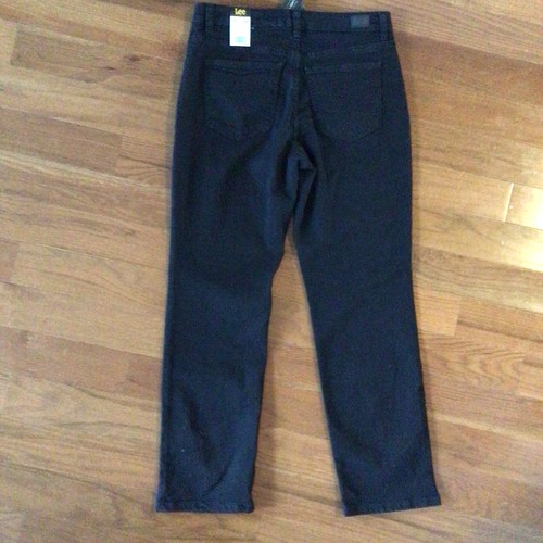 NEW LEE Women's Missy Relaxed Fit Cotton Straight Leg Black Jeans Sz 10 Short