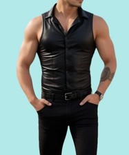 Men's Real Lamb Leather Vest Slim Fit Sleeveless Western Lapel Leather Vest