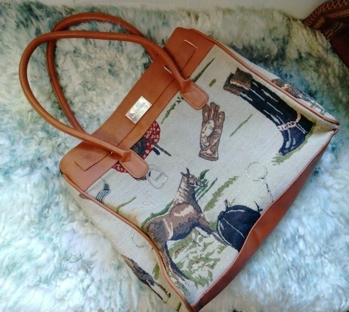 Braciano Horse Tote Large Purse Bag Handbag Fabric Leather