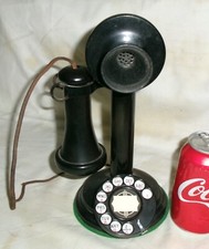 ANTIQUE USA HOME OFFICE BLACK ROTARY DIAL CANDLESTICK TELEPHONE 1890 - 1940 ART