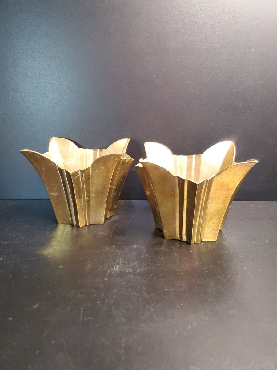 Pair Vintage Neiman Marcus Brass Art Deco Planter Pots | eBay