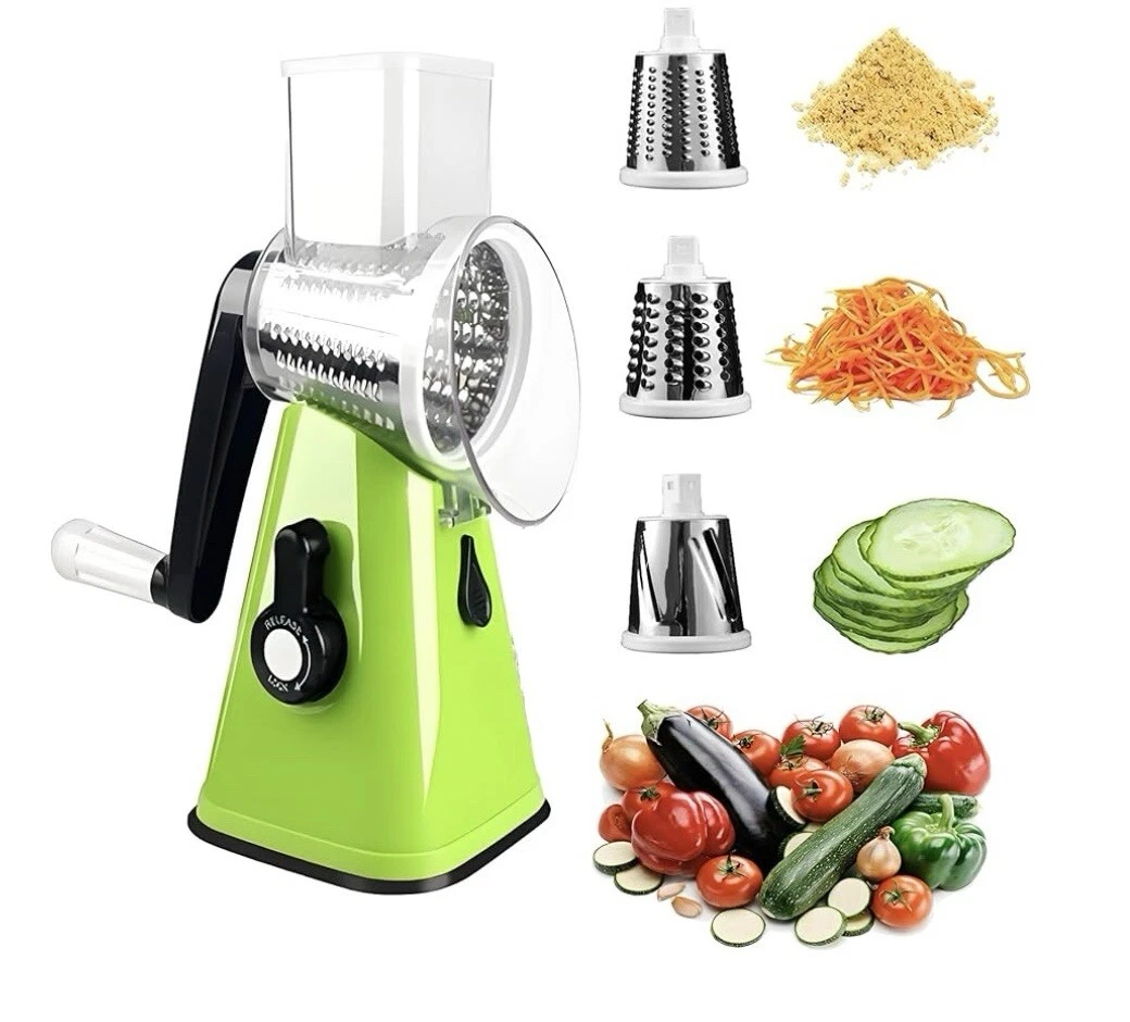 Rotary Cheese Grater Kitchen Mandoline Vegetable Slicer-3 Interchangeable Blades