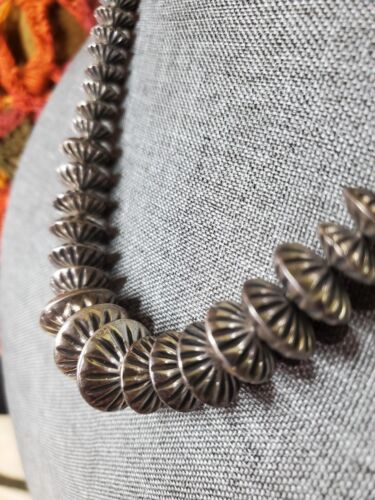 Vintage Hand Tooled Navajo Pearls 22 Inch Silver Necklace