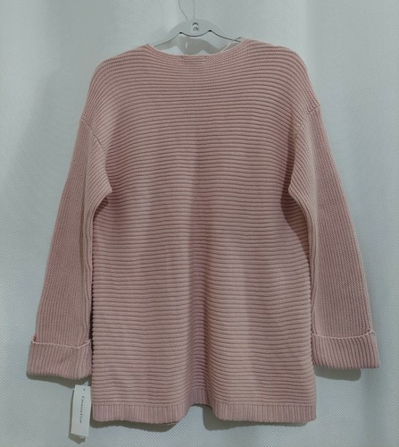 Charter Club Size L Women's 100% Cotton Textured Long-Sleeve V-Neck Pink Sweater - Picture 2 of 11