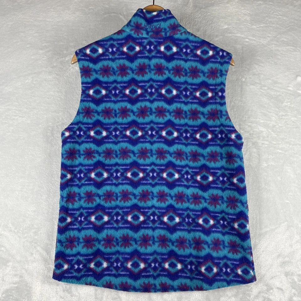 Chaleco polar Nordica vintage verde azulado y púrpura pequeño retro azteca esquí cabina Foto 2 de 4