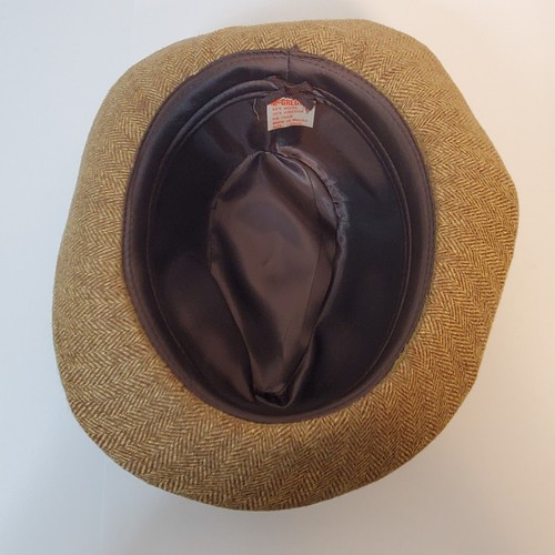 VTG McGregor Mens Tweed Fedora Hat Brown Tan Lined Band Wool Blend SZ L - Picture 7 of 14