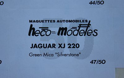 EP 1 ex label sticker Heco models JAGUAR XJ 220 green mica silverstone