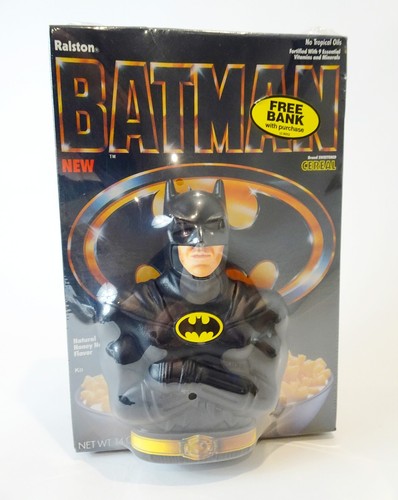 BATMAN Vintage 1989 Ralston Cereal Box NEW SEALED with Coin Bank Toy - 第 1/7 張圖片
