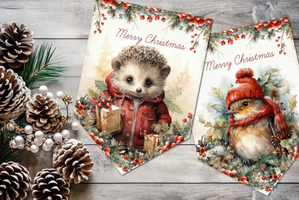 Рождественские баннеры/лента в деревенском стиле с лесными животными - Изображение 3 из 4